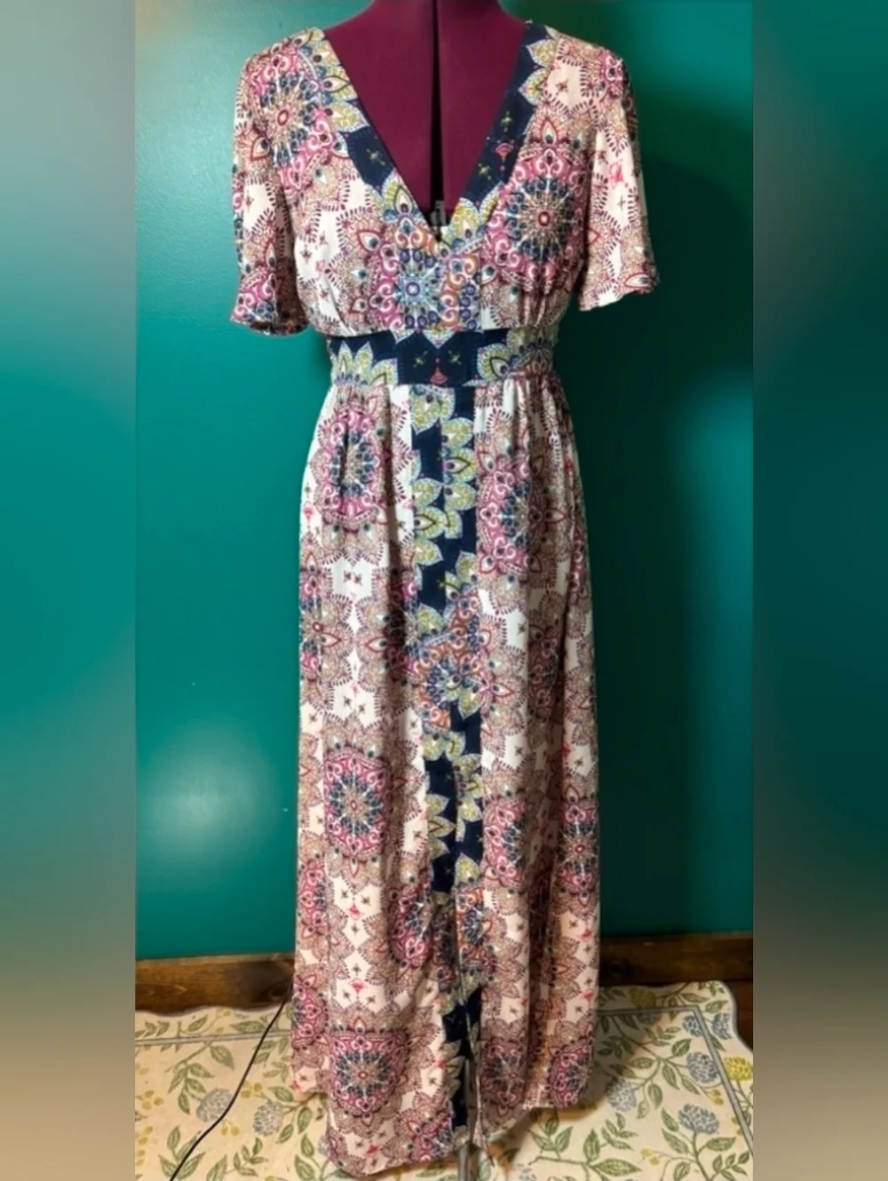 Altar'd State Boho Spring Summer Colorful Maxi Dress size Med - Picture 2 of 10